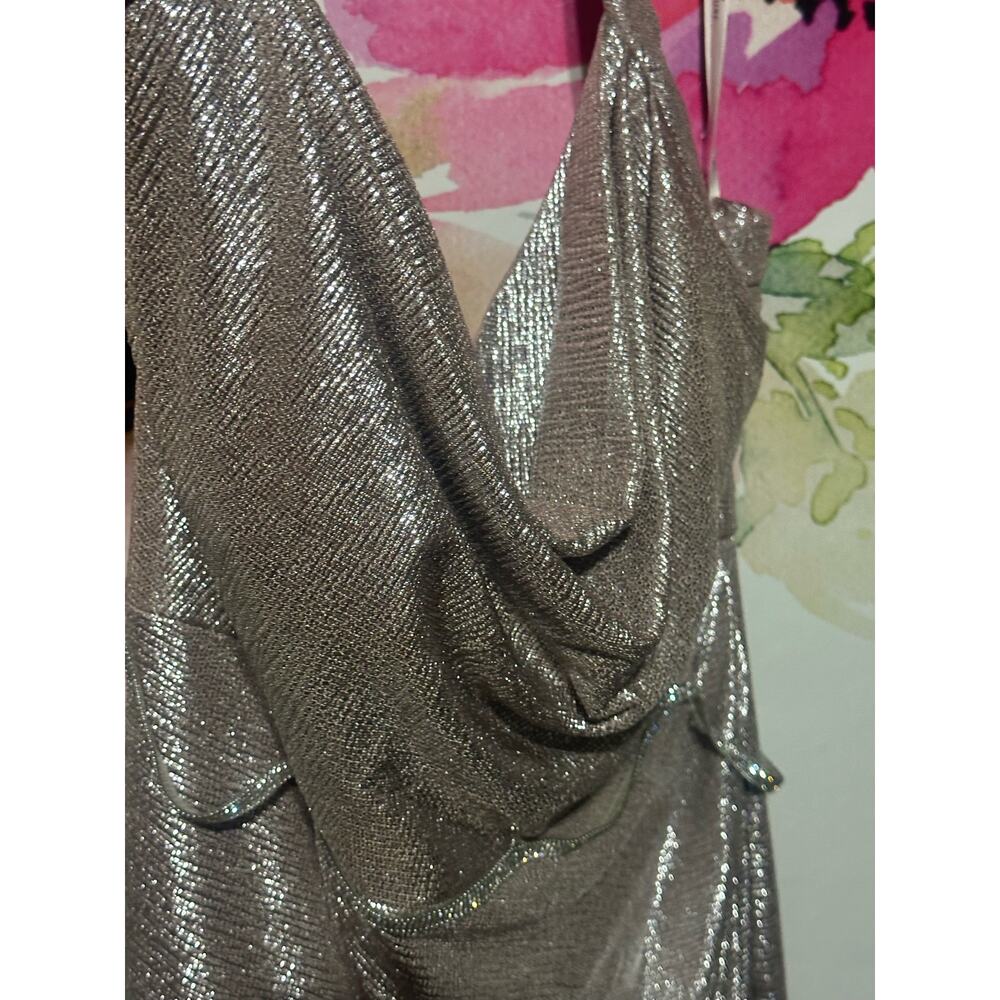 Metallic Halter Cowl Neck Sheath with Slit - Size 18 - Plus Size - Rose Gold - Picture 3 of 9
